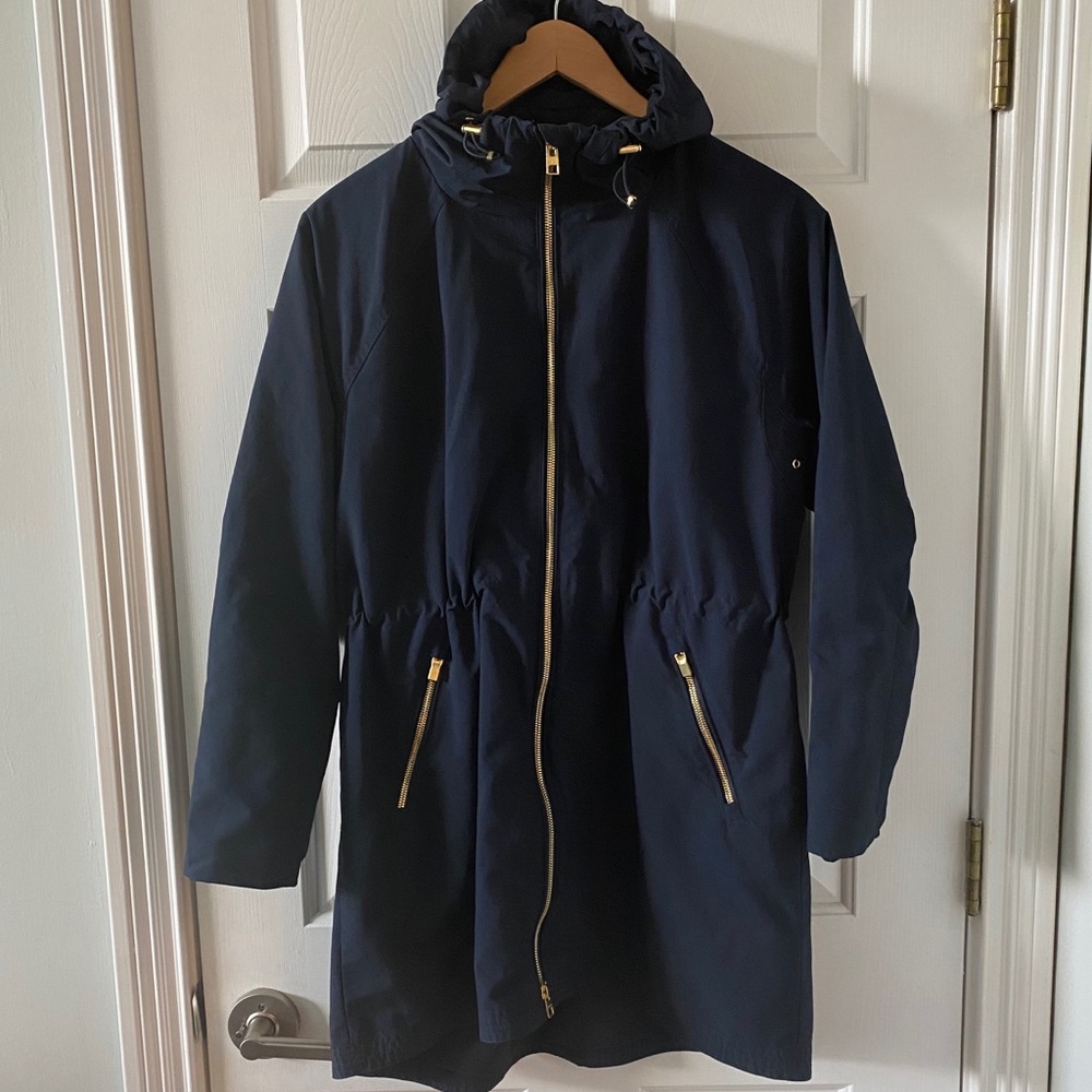 Athleta Navy Hooded Raincoat Jacket Small S